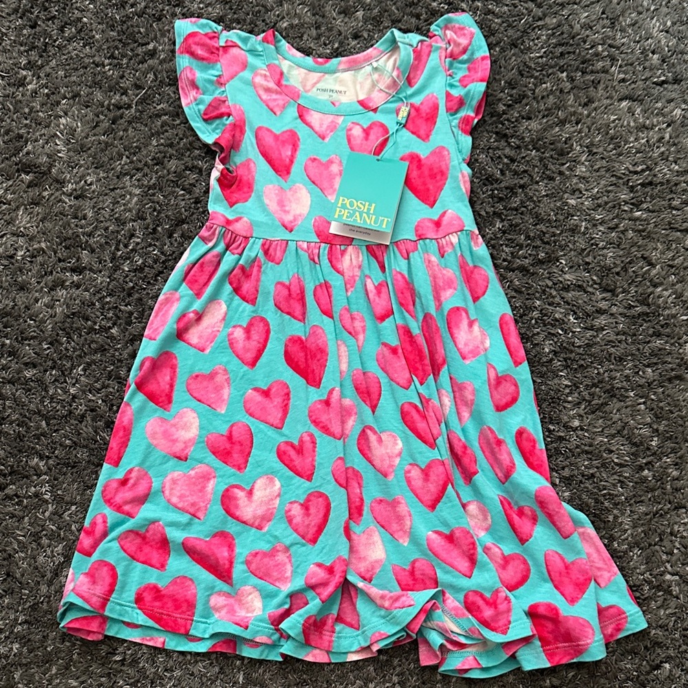 Posh Peanut Blue Dress with Pink Hearts